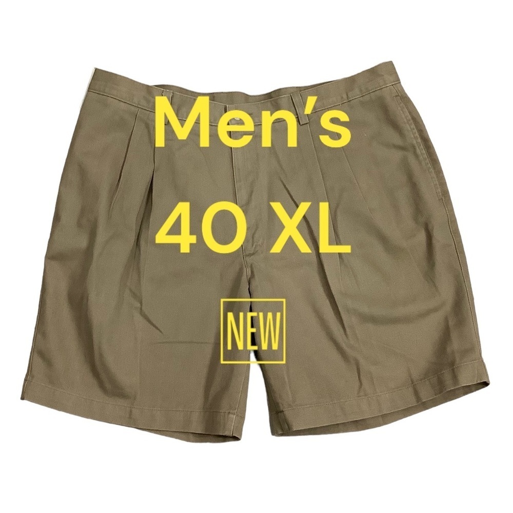 Men's Savane 40 XL Shorts Toffee Pleated Chino Khakis 4 Pockets Golf Cotton NWT - Picture 2 of 8